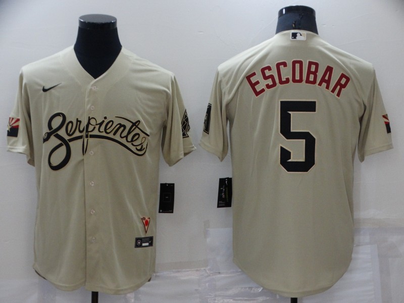 Men's Milwaukee Brewers #5 Eduardo Escobar Cream Cool Base Stitched Jersey Men's Milwaukee Brewers #5 Eduardo Escobar Cream Cool Base Stitched Jersey